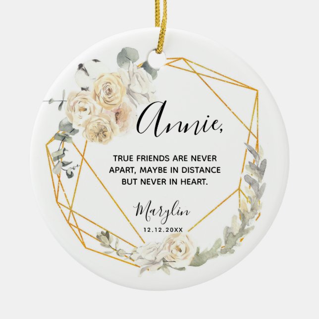 Personalised True friends are never far apart Ceramic Tree Decoration (Front)
