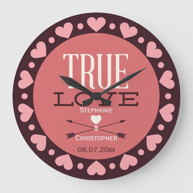 Personalised True Love Wedding Gift Large Clock (Front)