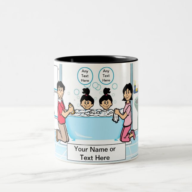 Personalised Tub Time - 2 Girls Cartoon Two-Tone Coffee Mug (Center)