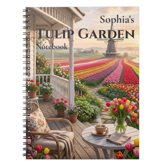 Personalised Tulip Garden Spiral Notebook (Front)