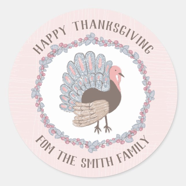 Personalised Turkey Thanksgiving Classic Round Sticker (Front)