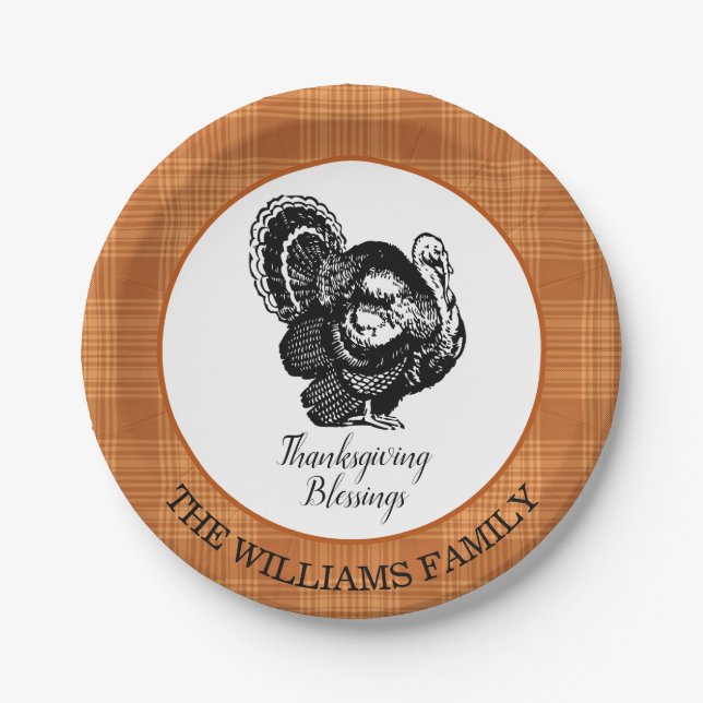 Personalised Turkey Thanksgiving  Paper Plate (Front)