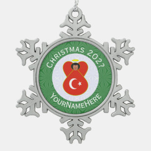Personalised Turkish Angel Christmas Flag Snowflake Pewter Christmas Ornament