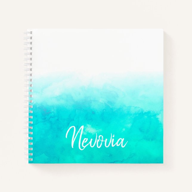 Personalised Turqoise Ombre Marbled Notebook (Front)