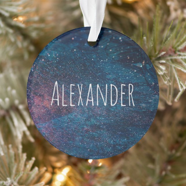 Personalised Turqouise Galaxy Paint Sparkles Ornament (Tree)