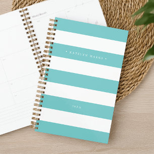 Personalised Turquoise and White Stripe Planner