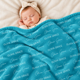 Personalised Turquoise Baby Name Nursery Blanket
