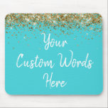 Personalised Turquoise Blue & Gold Assistant Gift Mouse Mat<br><div class="desc">personalised birthday gift gaming gamer, custom anniversary present for her, elegant glitter new job coworker, grad graduation sparkle chic sparkly, twinkle sweet 16 quinceanera 15th, turquoise blue and gold mousepad mouse pad, boss secretary assistant nurse teacher, Christmas wife mum girlfriend mum, work desk accessories supplies rectangle, computer home office decor...</div>