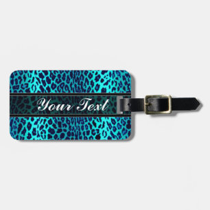 Personalised Turquoise Blue Leopard Animal Print Luggage Tag