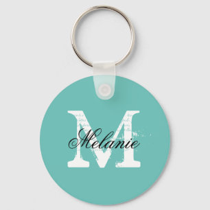 Personalised turquoise blue name monogram keychain
