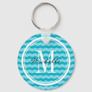 Personalised turquoise chevron pattern key chain