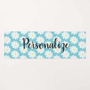 Personalised turquoise daisy flower pattern custom yoga mat