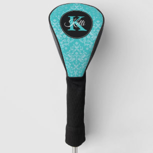 Personalised Turquoise Damask Monogram  Golf Head Cover