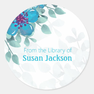Personalised Turquoise Floral Classic Round Sticker