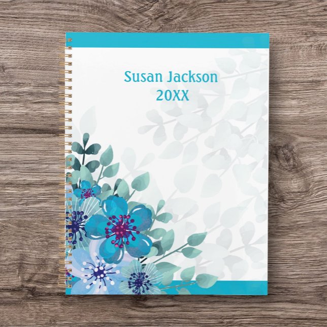 Personalised Turquoise Floral Journal/ Planner (Personalized Journal/ Planner for a gift or your own enjoyment. Pretty Floral design.)