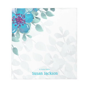 Personalised Turquoise Floral Notepad