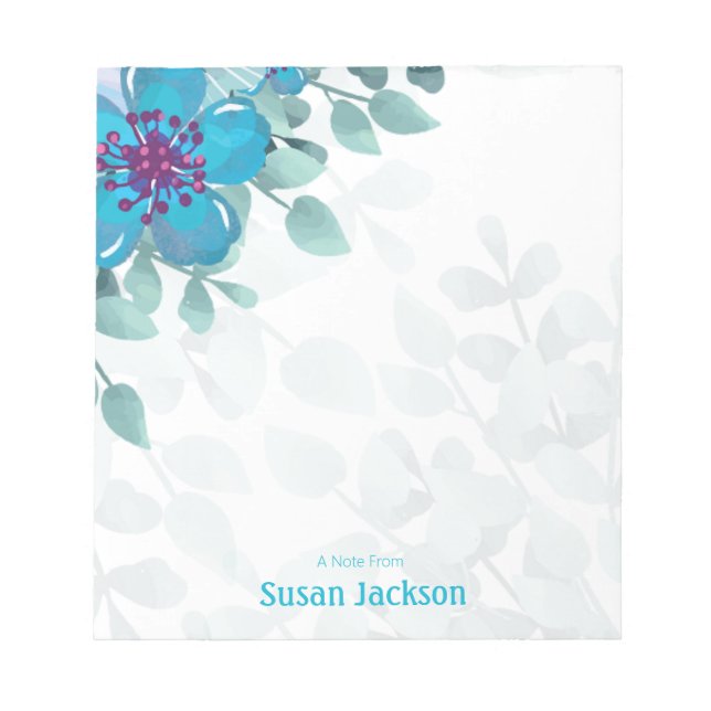 Personalised Turquoise Floral Notepad (Front)