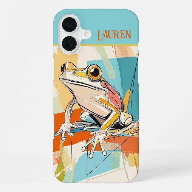 Personalised Turquoise Fun Frog Art iPhone Case (Back)