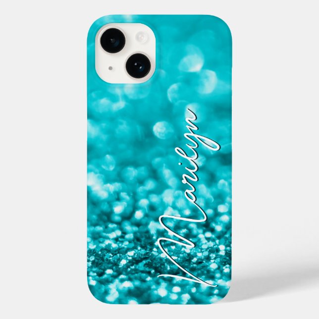 Personalised Turquoise Glitter Case-Mate iPhone Case (Back)