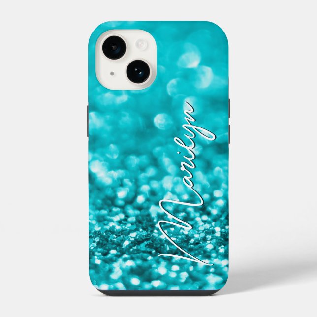 Personalised Turquoise Glitter iPhone Case (Back)