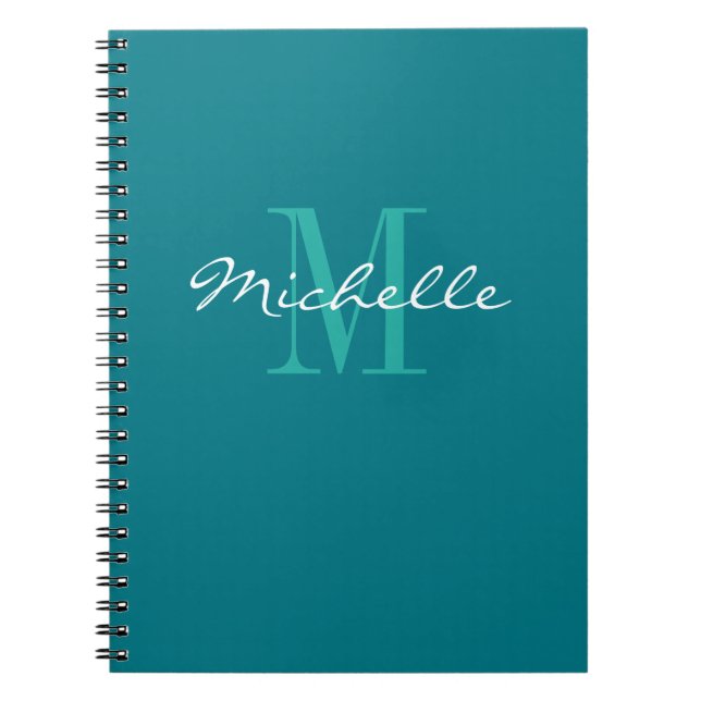 Personalised turquoise monogram spiral notebook (Front)