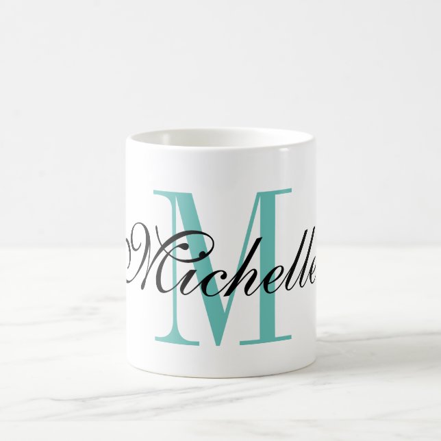 Personalised turquoise name monogram coffee mug (Center)
