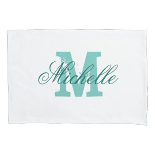 Personalised turquoise name monogram pillowcase