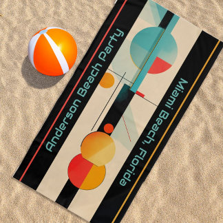 Personalised Turquoise & Orange Modern Geometric Beach Towel