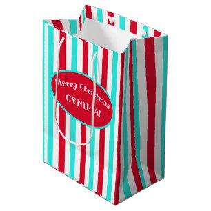 Personalised Turquoise Red and White Gift Bag