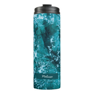 Personalised Turquoise Sea and Waves Thermal Tumbler