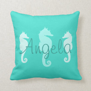Personalised Turquoise Sea Horses Cushion