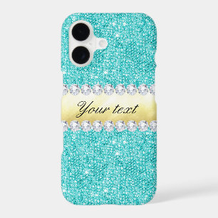 Personalised Turquoise Sequins Gold Diamonds