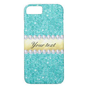 Personalised Turquoise Sequins Gold Diamonds iPhone 8/7 Case