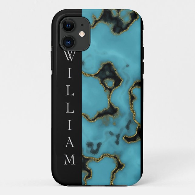 Personalised Turquoise Stone Gold and Black Case-Mate iPhone Case (Back)