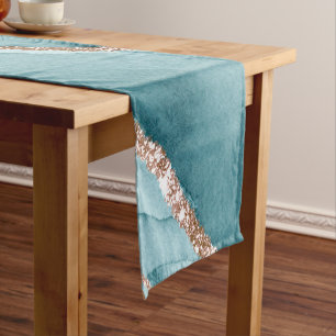 Personalised Turquoise Teal Gold Marble Agate Short Table Runner
