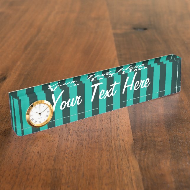Personalised Turquoise Vertical Stripes Customise Nameplate (Side)