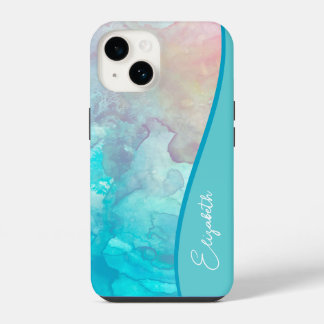 Personalised Turquoise Watercolor iPhone 14 Case