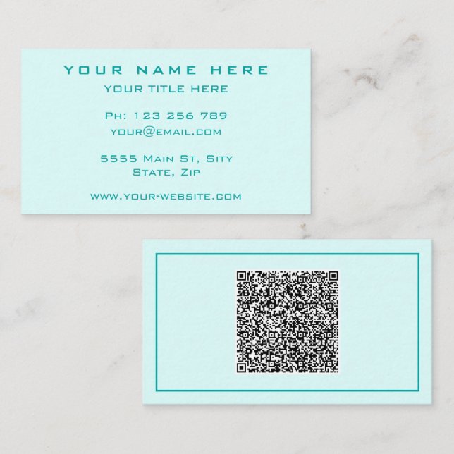 Personalised Turqupise Business Cards with QR Code (Front/Back)