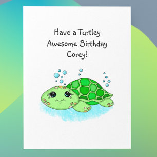 Personalised Turtle Happy Birthday Colouring Pag Card