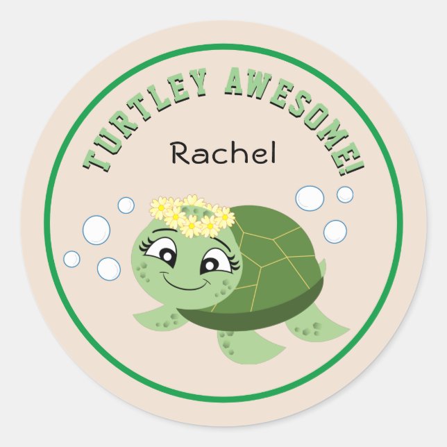 Personalised Turtley Awesome Classic Round Sticker (Front)