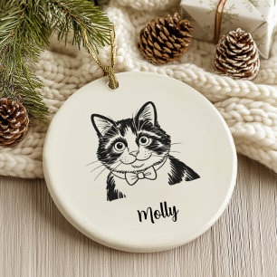 Personalised Tuxedo Cat Christmas Ceramic Tree Decoration