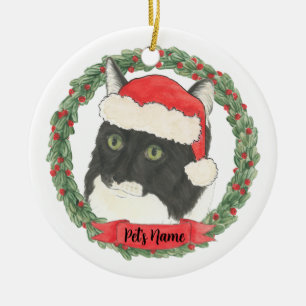 Personalised Tuxedo Ragamuffin Cat Ceramic Tree Decoration