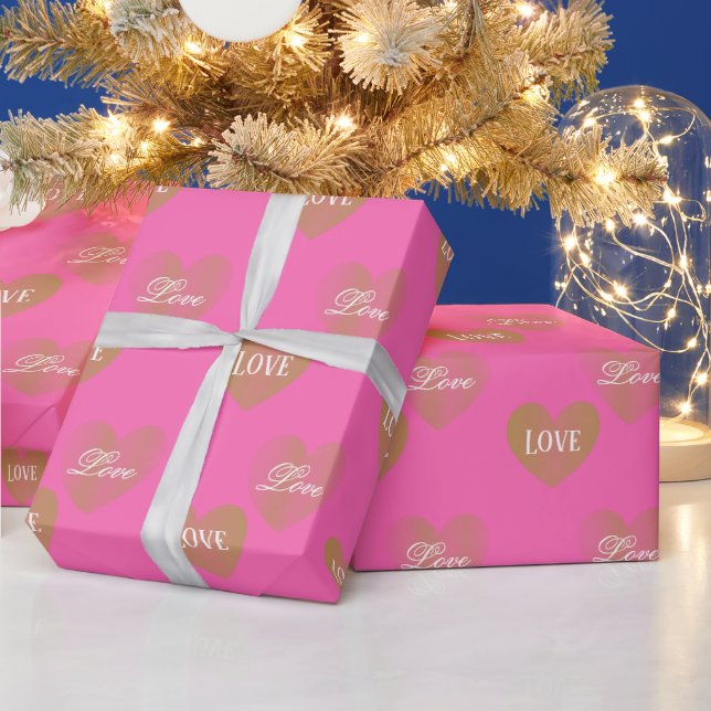 Personalised Twice Golden Wedding Hearts, Hot Pink Wrapping Paper (Holidays)