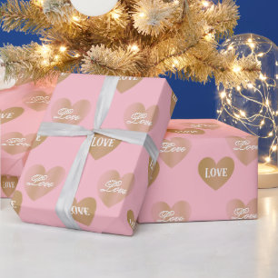 Personalised Twice Golden Wedding Hearts, Pink Wrapping Paper