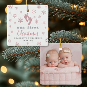 Personalised Twin Baby Girls First Christmas Photo Ceramic Ornament