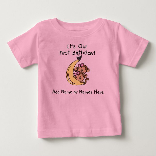 Personalised  Twin Girls Monkey Tshirt (Front)