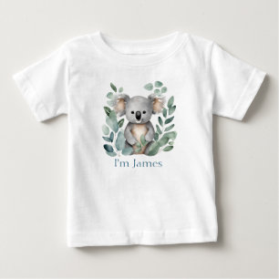 Personalised Twin Name Watercolor Koala Bear Baby T-Shirt