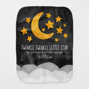 Personalised Twinkle Little Star Moon & Stars   Burp Cloth