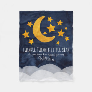 Personalised Twinkle Little Star Moon & Stars  Fleece Blanket