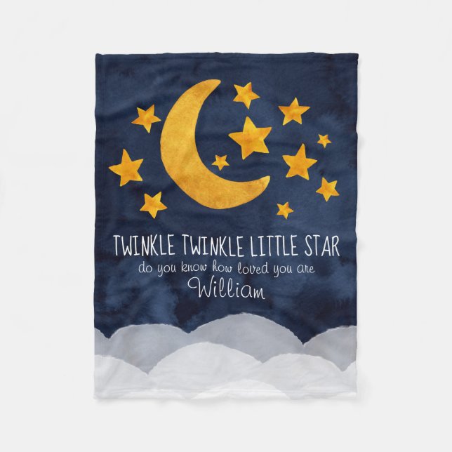 Personalised Twinkle Little Star Moon & Stars  Fleece Blanket (Front)